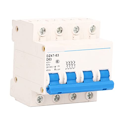 4P Miniature Circuit Breaker, Nylon PA66 Shell Circuit Protection Switch Modular Design Flame Retardant DIN Rail Mount for Lighting System Pushbutton Switches