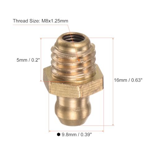 HARFINGTON 15pcs Brass Straight Grease Fitting M8x1.25mm Metric Thread Hydraulic Grease Nipple Accessories for Car - size: M8x1.25