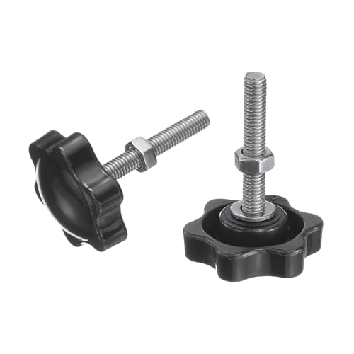 uxcell 8pcs Star Clamping Knobs with Nuts Washers, M5 x 30mm Metric 304 Stainless Steel Male Thread 32mm 6-Star Plastic Head, Threaded Stud Hand Knobs Handles Thumb Screws, Black - size: M5 x 30mm
