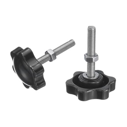 uxcell 8pcs Star Clamping Knobs with Nuts Washers, M5 x 30mm Metric 304 Stainless Steel Male Thread 32mm 6-Star Plastic Head, Threaded Stud Hand Knobs Handles Thumb Screws, Black - size: M5 x 30mm