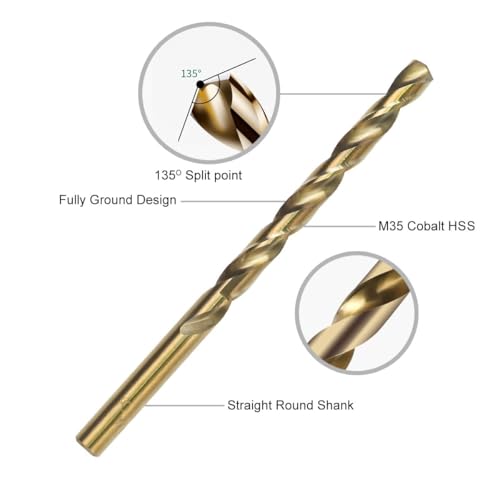 GMTOOLS 3/8 inch Cobalt Drill Bits, M35 HSS, 135 Degree Tip, Jobber Length Twist Drill Bit Set for Hard Metal, Stainless Steel, Cast Iron, Wood and Plastic, with Storage Case, Pack of 13 - style: M35-3/8-13PCS