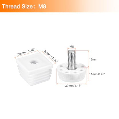 uxcell Furniture Leveling Feet, 16 Sets 30 x 30mm - Square Insert Furniture Adjustable Leveler, M8 Thread Nut Pipe Plug Blanking End Caps Insert (White) - size: 30 x 30mm