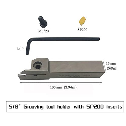 1/2" 3/8" 5/8" 3/4" Indexable Lathe Grooving Parting Holder with 10 Pieces GTN- SP200 SP300 Heavy Duty Nickel Plated ZQ Right -Hand Cut Off Tool Carbide Inserts… (5/8" ZQ1616R02 Holder + SP200) - color: 5/8" ZQ1616R02 Holder + SP200