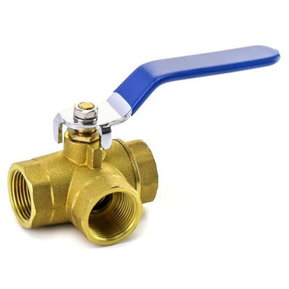 QWORK 3-Way T-Port Forged Brass Ball Valve, NPT Female Full Port, 400WOG, 3/4 Inch Shut Off Diverter Valve for Plumbing, Air, Oil Lines - size: DN20