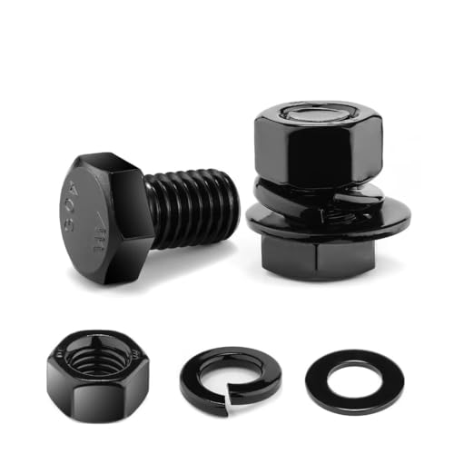 1/2-13 x 3/4" Hex Head Screw Bolt, Nuts, Flat & Lock Washers, 10Pcs 18-8 (304) Stainless Steel, Fully Threaded, Black Oxide by SG TZH - size: 1/2-13 x 3/4"