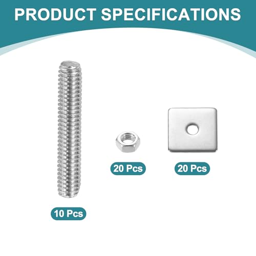 uxcell 10Pcs Fully Threaded Rod, M3 x 16mm 304 Stainless Steel Fully Threaded Studs with Nuts and Washers for Clamps, Hangers and U-Bolts, Silver - size: M3 x 16mm