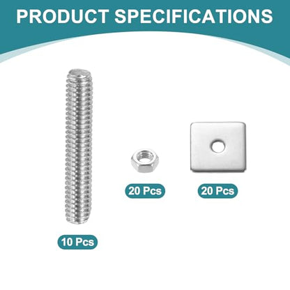 uxcell 10Pcs Fully Threaded Rod, M3 x 16mm 304 Stainless Steel Fully Threaded Studs with Nuts and Washers for Clamps, Hangers and U-Bolts, Silver - size: M3 x 16mm