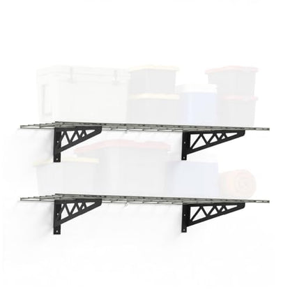 SafeRacks Steel Garage Wall Shelves 2-Pk w/Hooks, 500lb, Hammertone (18x48) - color: Hammertone, size: 18"x48" (2-Pack)