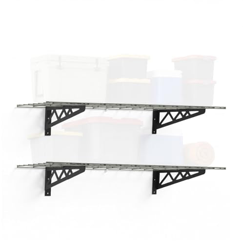 SafeRacks Steel Garage Wall Shelves 2-Pk w/Hooks, 500lb, Hammertone (18x48) - color: Hammertone, size: 18"x48" (2-Pack)