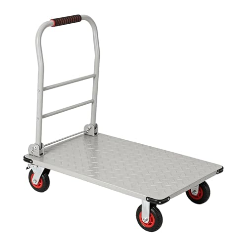 1800LBS Heavy Duty Platform Truck Cart, 36"X24" Foldable Utility Push Cart with 6" Swivel Brake Wheels, Steel Flatbed Moving Dolly for Warehouse, Garage, Groceries & Workshop,Silver - color: Silver