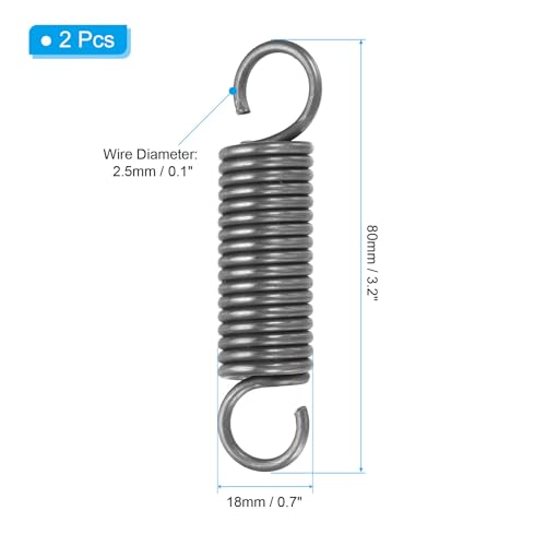 PATIKIL Extension Spring, 2pcs Wire Diameter 0.1", OD 0.7", Free Length 3.2" Spring Steel Dual Hook Tension Springs for Lawn Tractor Home Repairs DIY, Grey - size: 2.5*18*80mm