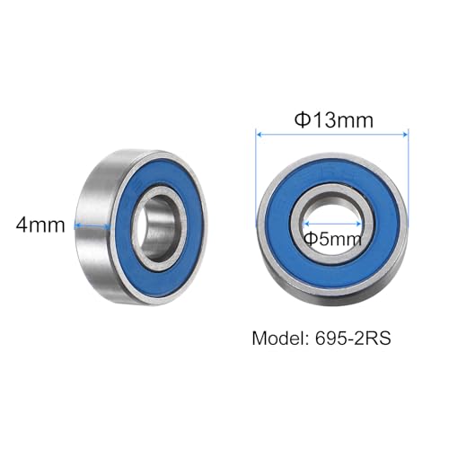 uxcell 10pcs 695-2RS Miniature Deep Groove Ball Bearings 5x13x4mm Rubber Sealed Bearings for TRX4 1/10 RC Cars Trucks, 3D Printer, P6 (ABEC 3) - color: Blue, size: 5x13x4mm