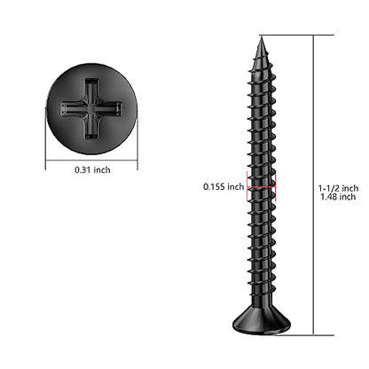 Wensilon (300Pcs) #8x1-1/2 Black Wood Screw Quick Metal Self Tapping Flat Head - color: Black, size: #8x1-1/2