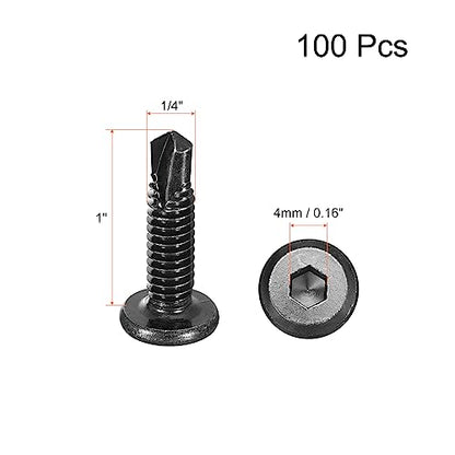 uxcell 100pcs Hex Socket Self Tapping Screws 1/4 x 1, 410 SS, Black - color: Black, size: 1/4 x 1"