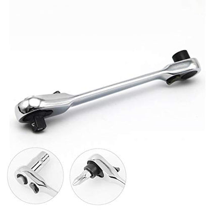 1/4 Inch Mini Double Headed Ratchet Wrench 72 Tooth Drive Socket and Screwdriver Bit Ratchet Set Rotator 5 Degrees Quick Install Release Ratchet Accessories Tool Silver