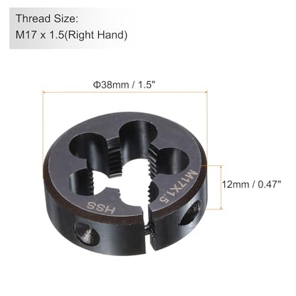 HARFINGTON Round Threading Die M17 x 1.5 Metric Thread 38mm OD Adjustable Right Hand High-Speed Steel (HSS) Round Die Screw Thread Cutting Die for Thread Repair - size: M17 x 1.5