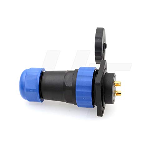 HangTon HE29 Power Plastic Connector Industrial Waterproof IP68 Circular Male Female Plug Panel Socket 4-Screw (2 pin 45A 380V), 10AWG Wire - size: 2 pin 45A 380V