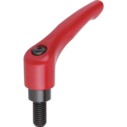 Kipp 06460-41227X80 Zinc Adjustable Handle with M12 External Thread, Modern Design Style, Steel Components, Metric, Ruby Red Powder-Coated Finish, Size 4, 80 mm Screw Length