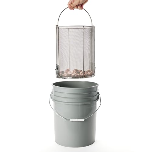 Dip N’ Drain – Stainless Steel Part Cleaning Strainer Basket for 5-Gallon Buckets (Bucket Included) | 1/32″ Mesh, Swing Handle, Perfect for Mechanics, Auto Parts, Garage, Shop & Home Workshop Cleaning - size: 5 Gal. 1/32" Mesh - Bucket