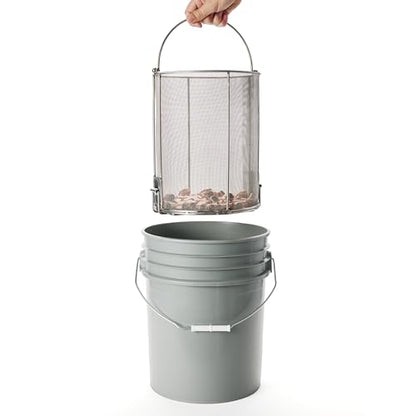 Dip N’ Drain – Stainless Steel Part Cleaning Strainer Basket for 5-Gallon Buckets (Bucket Included) | 1/32″ Mesh, Swing Handle, Perfect for Mechanics, Auto Parts, Garage, Shop & Home Workshop Cleaning - size: 5 Gal. 1/32" Mesh - Bucket