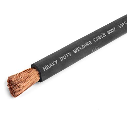 EWCS 1/0 Gauge Premium Extra Flexible Welding Cable 600 Volt - Black - 10 Feet- Made in The USA - size: 10-feet
