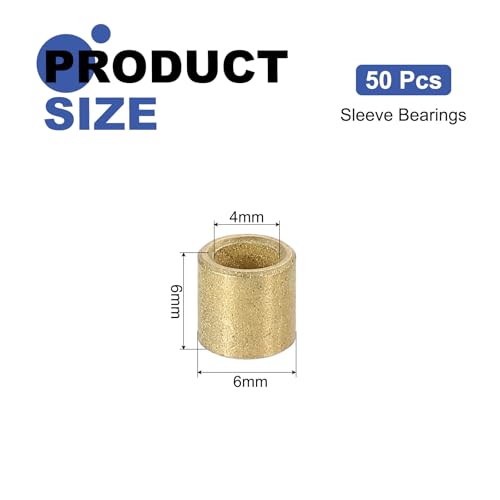 uxcell 50Pcs Sleeve Bearings, 4mm Bore x 6mm OD x 6mm Length, Self-Lubricating Sintered Bronze Bushings - size: 4mm Bore x 6mm OD x 6mm Length