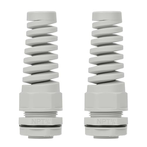 LeMotech 2Pcs NPT 3/4" IP68 Waterproof Cable Gland Flex Spiral Strain Relief Grey Nylon Joint with Gaskets for 13-18mm Wire Thread - color: Grey, size: NPT 3/4" (2-Pack)