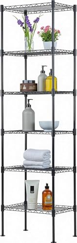 Meet perfect 6-Tier Wire Shelving Unit, 600lb, 16.7x11.8x63.6, Black - color: Black, size: 6-Tier, 63.6"H × 11.8"W × 16.7"D
