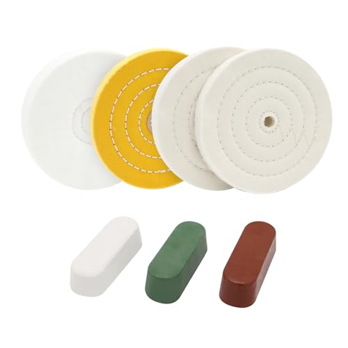 SCOTTCHEN 6inch Buffing Polishing Wheels 1/2" Arbor Hole,Soft/Fine/Medium for Bench Grinder Tool-4PCS,with Buffing Polishing Cutting Compounds 7.4 Oz.Kit - color: Multi 7pcs, size: 6 inch