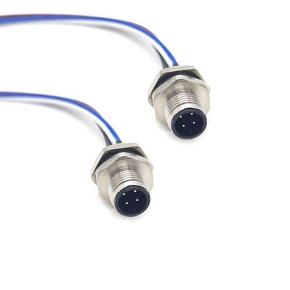 2Pcs M12 4 Pin A Code Male Connector Cable, IP67 Waterproof Back Mount Cable UnShielded Straight Aviation Socket Electrical Cable Sensor Receptacle 250V 4A (0.5Meter/1.64ft) - size: Male