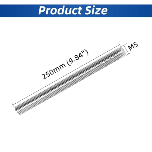 M5-0.8 x 250mm Fully Threaded Rod Studs, 18-8 Stainless Steel 304 Long Threaded Screws, Right Hand Threads, 2 PCS - size: M5 x 250mm