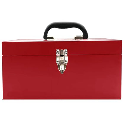 16" Portable Steel Heavy-duty Large Tool Box 18-Gauge Fishing Tackle Box Tool Box Drawer Organizer With Metal Latch and Handle Red - color: Red