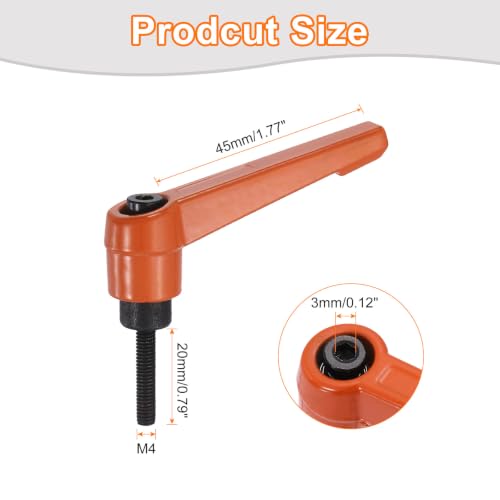 uxcell Clamping Lever Handles for Lathe, M4x20mm Male Thread Orange - size: M4x20mm