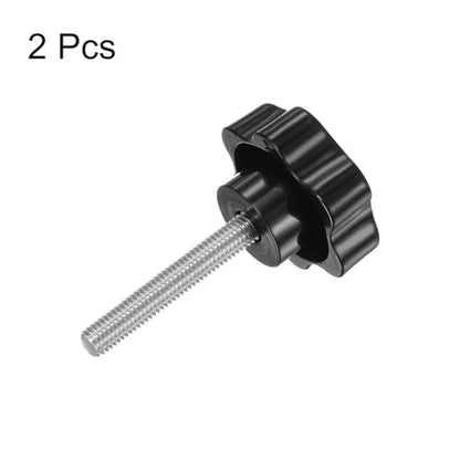 HARFINGTON 2pcs Star Knobs M8 x 50mm 304 Stainless Steel Threaded Stud 46mm Plastic 6-Star Head Hand Tightening Thumb Screw Clamping Jig Knob Handle, Black - size: M8 x 50mm x 46mm