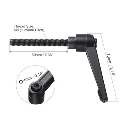 uxcell 4pcs Clamping Lever Handles, M8 x 60mm Black Oxide Carbon Steel Threaded Male Stud, Adjustable Handles Locking Quick Release Ratchet Push Button Bolt Knobs, Black - size: M8 x 60mm