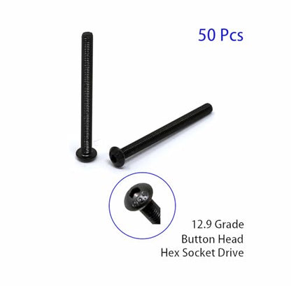 iexcell 50 Pcs M3 x 35mm Thread Pitch 0.5 mm Alloy Steel 12.9 Grade Hex Socket Button Head Cap Screws Bolts Kit, Black Oxide Finish - size: M3 x 35mm