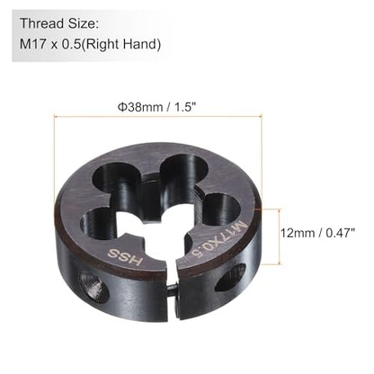 HARFINGTON Round Threading Die M17 x 0.5 Metric Thread 38mm OD Adjustable Right Hand High-Speed Steel (HSS) Round Die Screw Thread Cutting Die for Thread Repair - size: M17 x 0.5