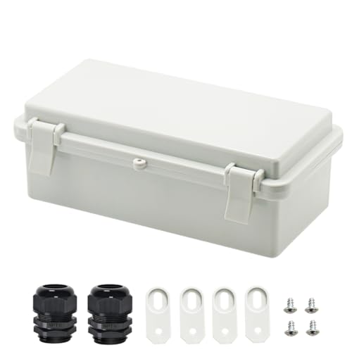 Zulkit Junction Box ABS Plastic Dustproof Waterproof IP65 Electrical Boxes Hinged Shell Outdoor Universal Project Enclosure with 2 Cable Glands 7.9 x 3.9 x 2.8 inch (200x100x70mm) - size: 7.9" x 3.9" x 2.8"
