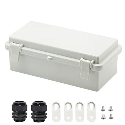 Zulkit Junction Box ABS Plastic Dustproof Waterproof IP65 Electrical Boxes Hinged Shell Outdoor Universal Project Enclosure with 2 Cable Glands 7.9 x 3.9 x 2.8 inch (200x100x70mm) - size: 7.9" x 3.9" x 2.8"