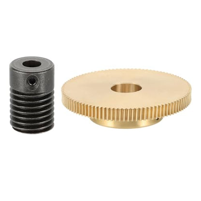 uxcell Worm Gear Set 100T 0.5 Module 100:1 Reduction Rate, Right Rotation Drive Gear Box Wheel Reduce Transmission Part (Brass Gear-12mm Bore, #45 Steel Rod 5mm Bore) - size: Gear-12mm, Rod-5mm Bore, style: 0.5M-100T