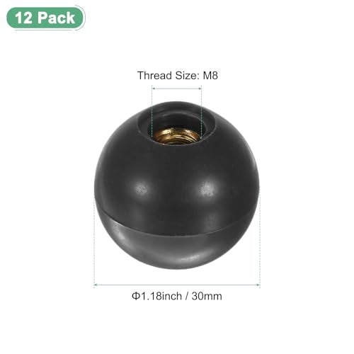 M METERXITY 12-Pack Threaded Ball Knobs, M8 Female Thread 30mm Dia. Thermoset Ball Knob for Lathe/Machine/Lawn Mowers, Round Phenolic Brass Insert Lever Handle [Black] - color: Black, size: M8x30mm