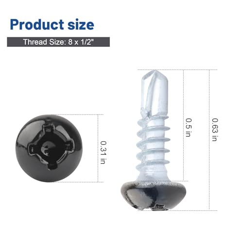 Pan Head Metal RV Screws Black #8 X 1/2" - 100 Pcs - size: #8x1/2"