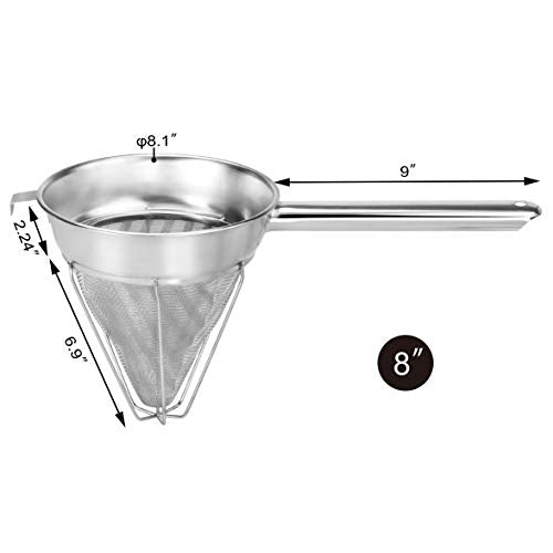 New Star Foodservice Reinforced Bouillon Strainer, 8-Inch, Fine Mesh, 18/8 Stainless Steel, Commercial Kitchen Strainer for Stocks, Sauces, Soups, and Purees (Pack of 2) - size: 8-Inch (Pack of 2)
