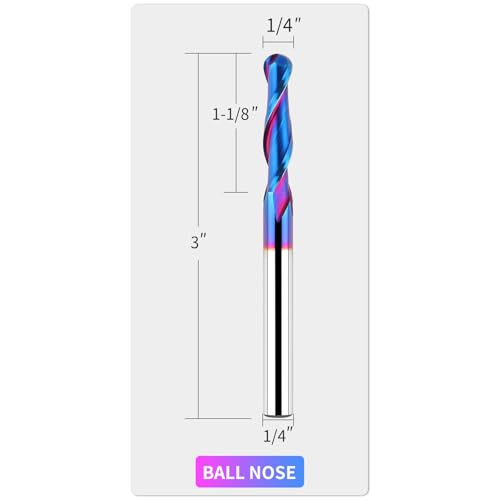 EANOSIC 1/4 Inch Shank Carbide Ball Nose End Mill Set (5 Pieces), CNC Router bits Milling Tools with Nano Blue Coating for Side Milling, End Milling, Finish Machining - size: 5 PCS Ball Nose Set