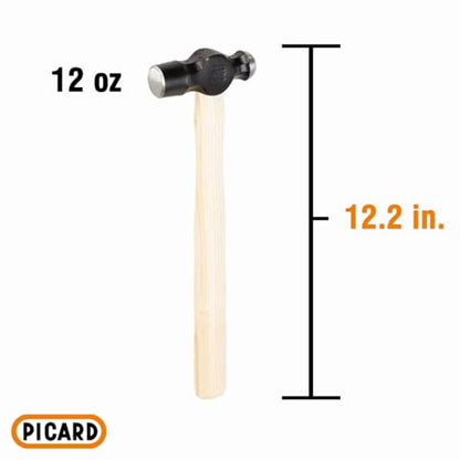 Picard Engineers Hammer 340g – Ball Peen Hammer, English Pattern, Polished Face & Ball, Alloyed Steel Head, Premium Hickory Handle, Ring Wedge Fixture for Secure Connection – 0000902-0340 - size: 12 oz
