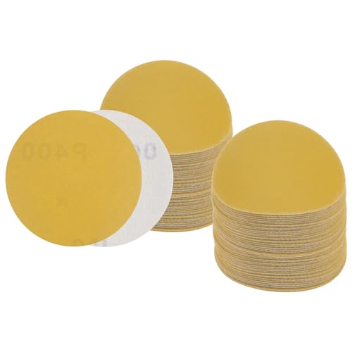 100pcs No Hole Sanding Discs- [ 3 Inch 400 Grit ] Round Hook and Loop Grip Sanding Pads Sandpaper for Automotive Woodworking Metal Polishing Use| Gold, Aluminum Oxide - size: 400 grit