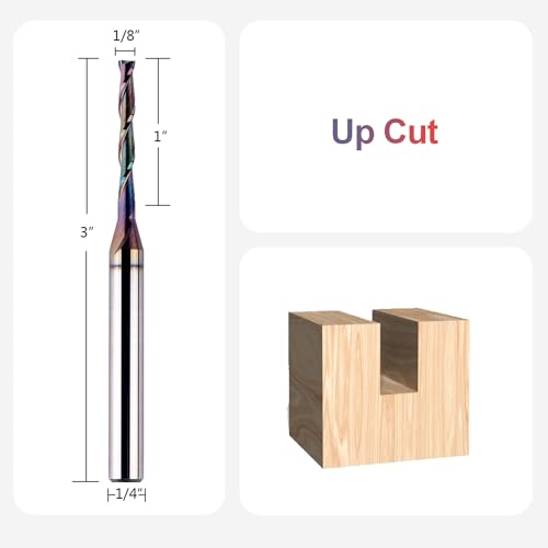 SpeTool Upcut Spiral Router Bit 1/8 Inch Cutting Diameter 1/4 Inch Shank, Extra Long 3 Inch Extreme Tool Life Coated Solid Carbide CNC Wood Plunge Router Bits - size: 1/8" Dia - 1" CL -1/4" Shank, style: UP CUT