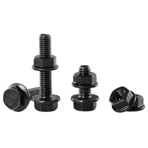 M8-1.25x50mm Flange Bolt and Nut Kit 8set- Grade 10.9 Alloy Steel, Black Zinc,Full Thread, Serrated Self-Locking, Vibration Resistant for Automotive, Machinery & Heavy Duty - size: M8x50mm(8 Sets）