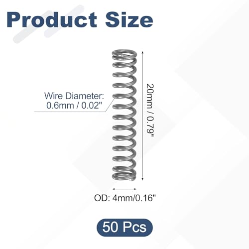 uxcell 50Pcs 304 Stainless Steel Compression Springs,0.6mmWD, 4mm ODx20mm L - size: 4mmx20mm
