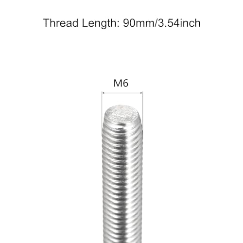 TOP-VIGOR 5Pcs M6-1.0 x 90mm Length Fully Threaded Rod, 304 Stainless Steel Right Hand Threaded Rods, Fully Studding Rod Bar for Anchor Bolts, Clamps, Hangers and U-Bolts - size: M6x90mm, 5pc